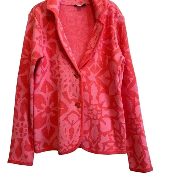 Pink Geometric Floral Sweater Soft Suiting Blazer - Picture 2 of 9